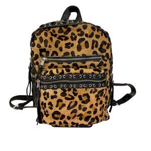 ASH Backpack Leather Leopard Print Cow Fur Bag Black Punk Rock Grunge Moto Indie